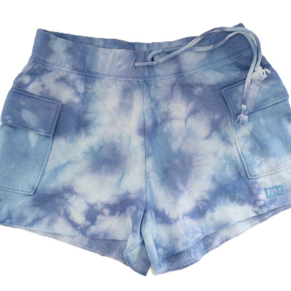 Tie-Dye Blue Shorts With Drawstring Waist & Pockets By Pink Victorias Secret - S
